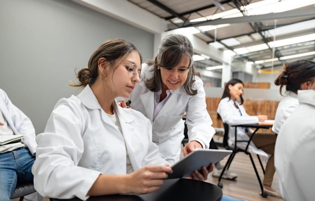 medical student using healthcare technology